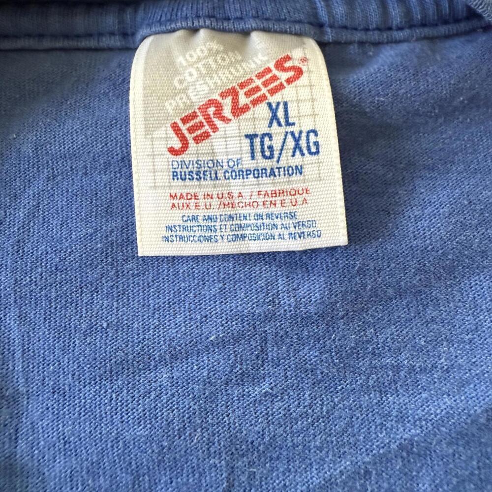 Vintage 90s Jerzees Native Art Wolf Tee Blue XL Jan Taylor Design - Picture 5 of 7